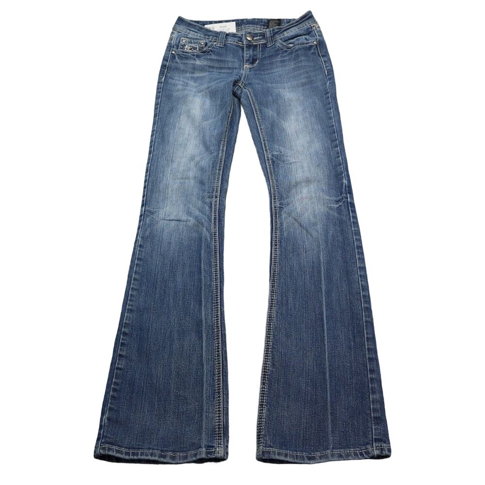 Soundgirl Pants Womens 3 Blue Straight Flat Front Button Zip Pockets Denim Jeans